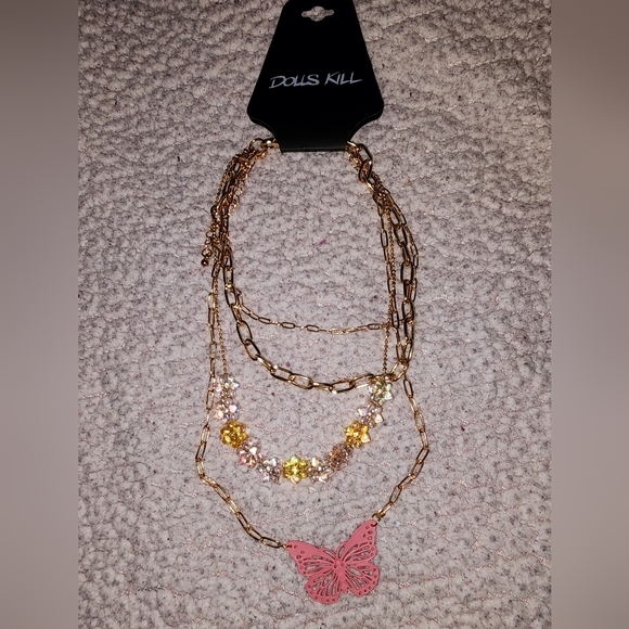 NWT Dolls Kill Beautiful Gold Pink Butterfly 🦋 Necklace - Picture 3 of 9